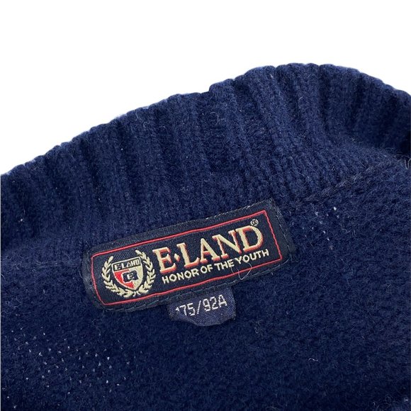 Vintage Eland Navy Blue Wool Sweater Varsity Cable Knit Wool blend Size XL 90's - Picture 5 of 6